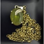A 9ct belcher chain with 925 silver pendant set with marcasite and peridot