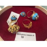 A dress ring and clip-on earrings, probably adapted from a late Victorian garniture,