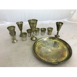 A set of three silver kiddush goblets, Chester 1915.