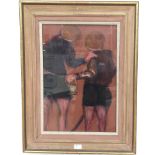 An oil on board depicting two figures, unsigned,