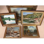 Five oils of landscape subjects by various hands, each signed,