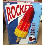 Two tin rocket lolly signs