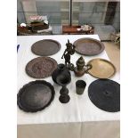 19th century copper and brass Oriental items to inc bidri tray, buddha,