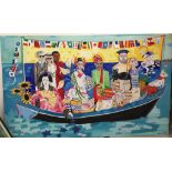 Serena Hall (British, contemporary): A crowed boat with Eastern figures & animals,