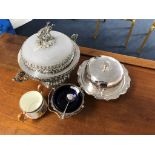 A quantity of EPNS to inc a glass lidded tazza with stag finial, an engraved golf prize,