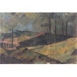 British School (20th century): An oil on board depicting a gloomy landscape, additional study verso,