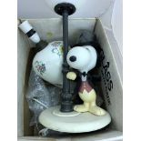 A Chinoiserie lamp and Snoopy lamp