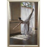 An oil on canvas depicting a study of ballerina before a window,