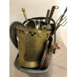 A quantity of EPNS and brass to incl coal bucket,