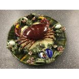 A Palissy crab majolica plate