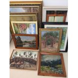 A large quantity of decorative pictures, predominantly landscape oils.