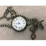 A silver fob watch and double Albert