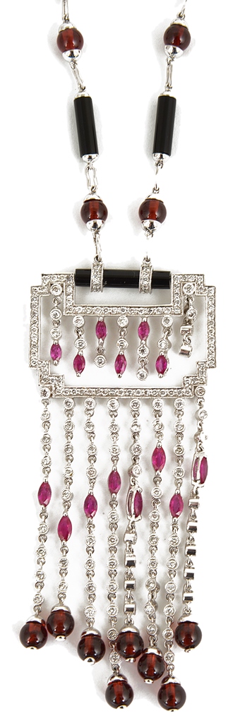 An 18ct Art Deco-style pendant and chain set with diamonds,