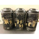 Three Oriental style tea cannisters