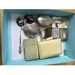 A box of odds to inc a silver mirror and brush,