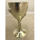 A silver Art Nouveau cabochon goblet with golfing inscription by Liberty & Co