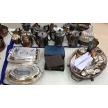 A cased set of HM silver coffee spoons; together with EPNS to inc a galleried tray, flatware,