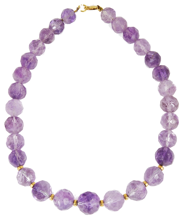 An 18ct gold clasped graduated faceted amethyst bead necklace