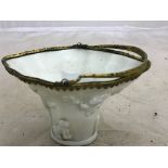 A 17th/18th century blanc de chine libation cup with gilt metal rim and handle,