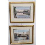 Two watercolours of London bridges, signed P J Daly,