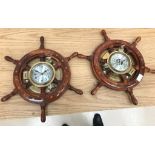 A pair of porthole bulkhead clock/barometers,