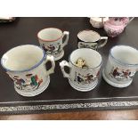 Four 19th century Sunderland lustre frog tankards;