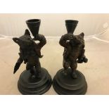 Two bronze Austrian fox candlesticks