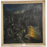 P M Wainwright (20th century): Street scene at night, oil on board, signed lower right,