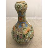 An ornate Chinese enamelled gourd vase with blue seal to the base: H 18cm