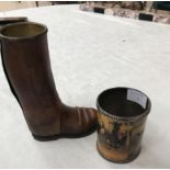 A miniature horse riding leather boot (approx 7 inch) and horse riding printed cup