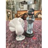 A Lladro Geisha girl and male fantail dove (A/F)