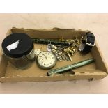 A 9ct necklace and two lever fountain pens; together with a Morris pocketwatch, coins,