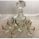 A Bohemian decanter and six glasses,