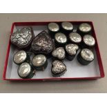 A collection of silver-topped and leather ring boxes;