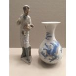 A Lladro figure of a vet holding a dog;