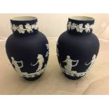 A pair of Adams cobalt blue Jasperware vases