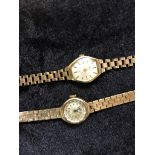 Two 9ct gold ladies wristwatches with 9ct gold straps