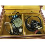 A calfskin jewellery box containing a Bulova ladies watch, jade,