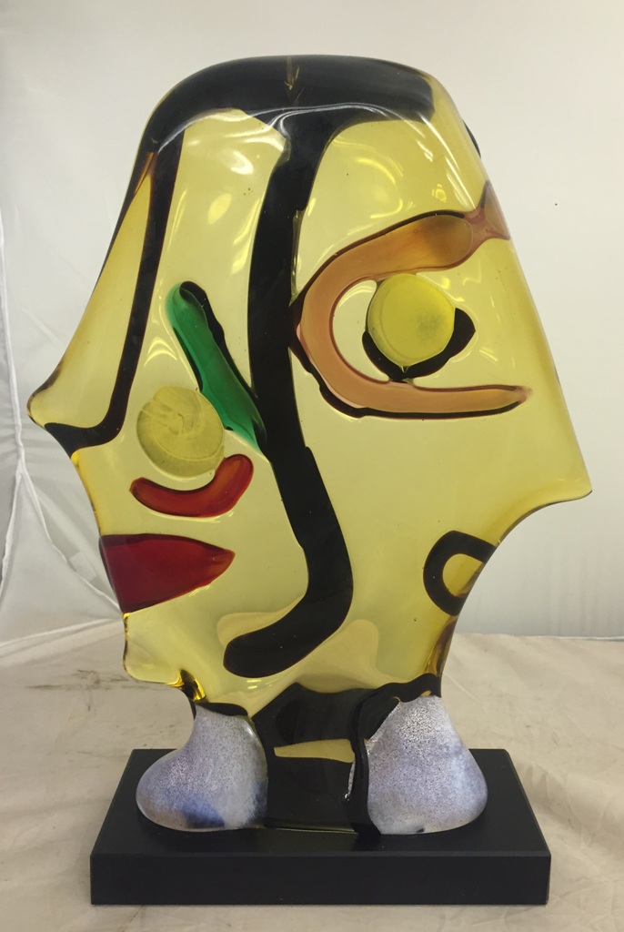 A Picasso-Style Double Face Murano Glass Sculpture: signature signed to black glass base 'G. C. - Image 4 of 6