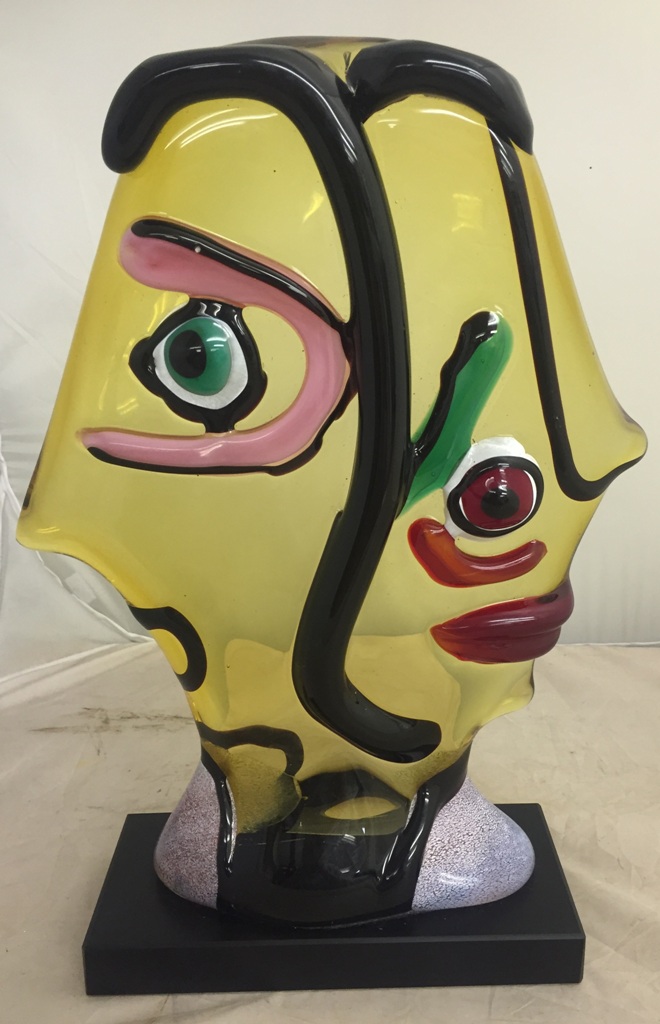 A Picasso-Style Double Face Murano Glass Sculpture: signature signed to black glass base 'G. C. - Image 2 of 6