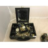 A box of vintage jewellery to inc a gold ring
