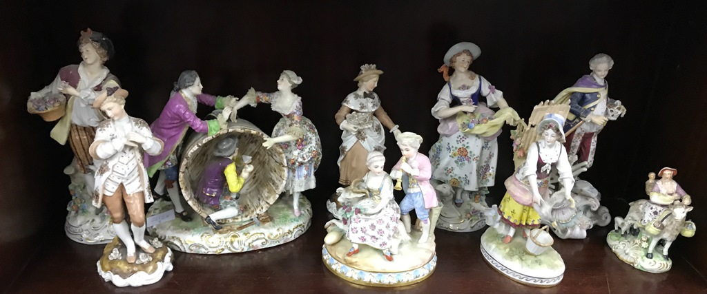 Nine ceramics to inc Meissen-style,