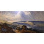 Alfred Gomersal Vickers (1810-1837): Figures in a panoramic coastal landscape, watercolour,
