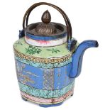 A Chinese Canton enamel teapot and cover 18th/19th century Of lobed circular shape.