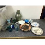 A quantity of vintage glass to inc Roman style, crystal, enamelled; together with Oriental plates,