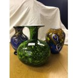 Three studio glass vases