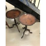 Two mahogany wine tables on tripod feet