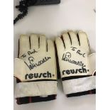 A pair of goalie gloves,