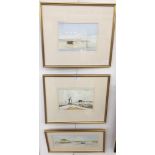 Three watercolours by John Bird depicting harbour scenes, each signed,