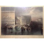 A 19th Century hand coloured engraving depicting the Bridge of Sighs, Venice, after JMW Turner,